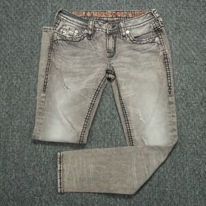 Rock Revival Jeans Womens 26 Gray Brown Tannin Taper Embroidered 28x29